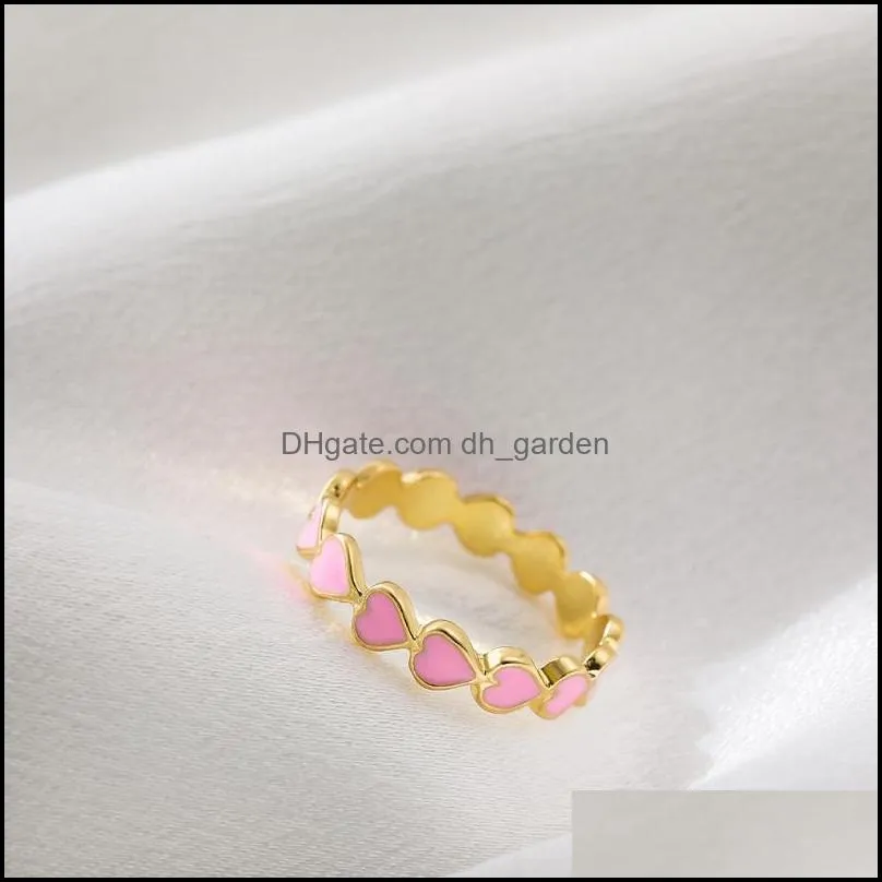 cluster rings elegant charm love heart enamel for women bohemia colorful dripping oil metal finger stacked wedding jewelry