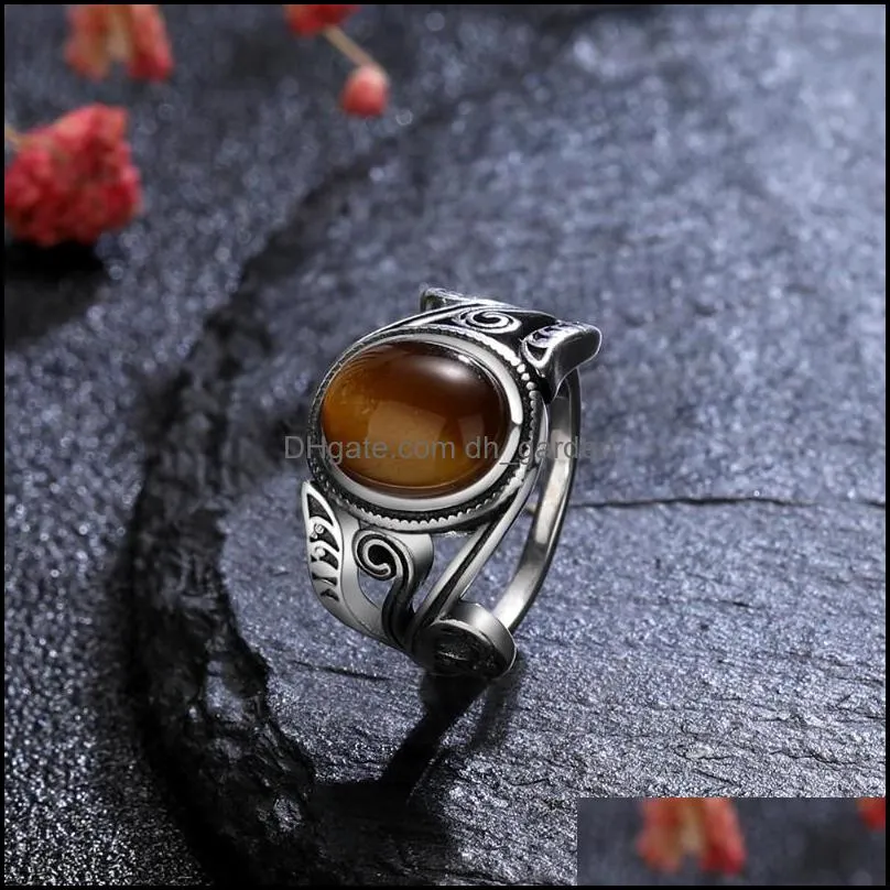 cluster rings vintage finger ring 925 sterling silver natural 8x10mm tigers eye luxury rhodochrosite party jewelry for women gift