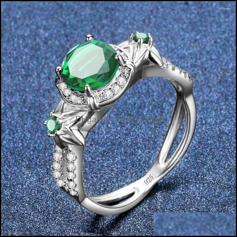 cluster rings silver for women real 925 sterling emerald ring with diamonds exquisite flowers boho engrave fine jewelry