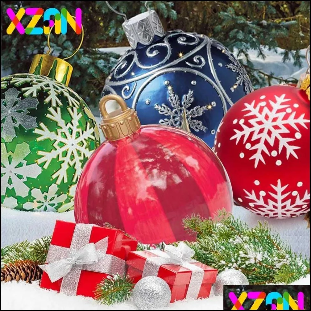 60cm large christmas balls tree decorations outdoor pvc inflatable toys xmas gift ball ornament baubles for home 211021