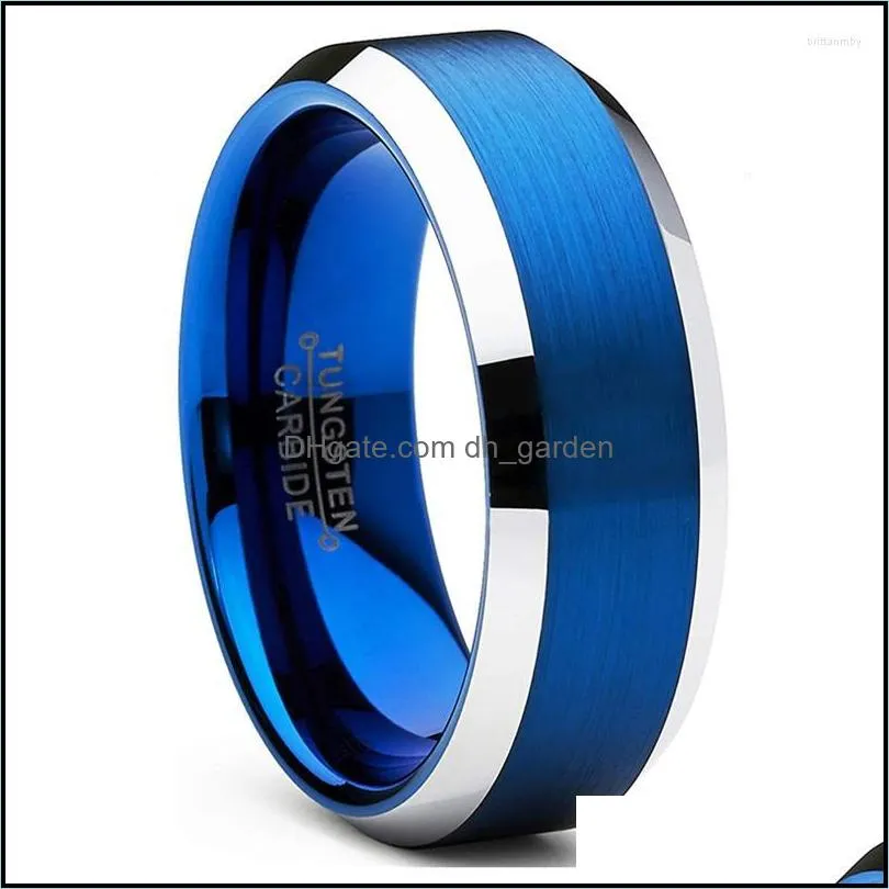 wedding rings 8mm mens and womens blue tungsten carbide ring brushed finish stainless steel jewelry fashion jewelrywedding