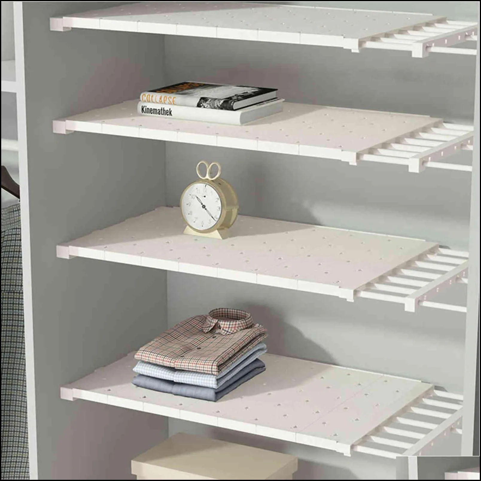 adjustable closet organizer shelf wardrobe storage rack retractable shelves organiser for closet organizer 211102