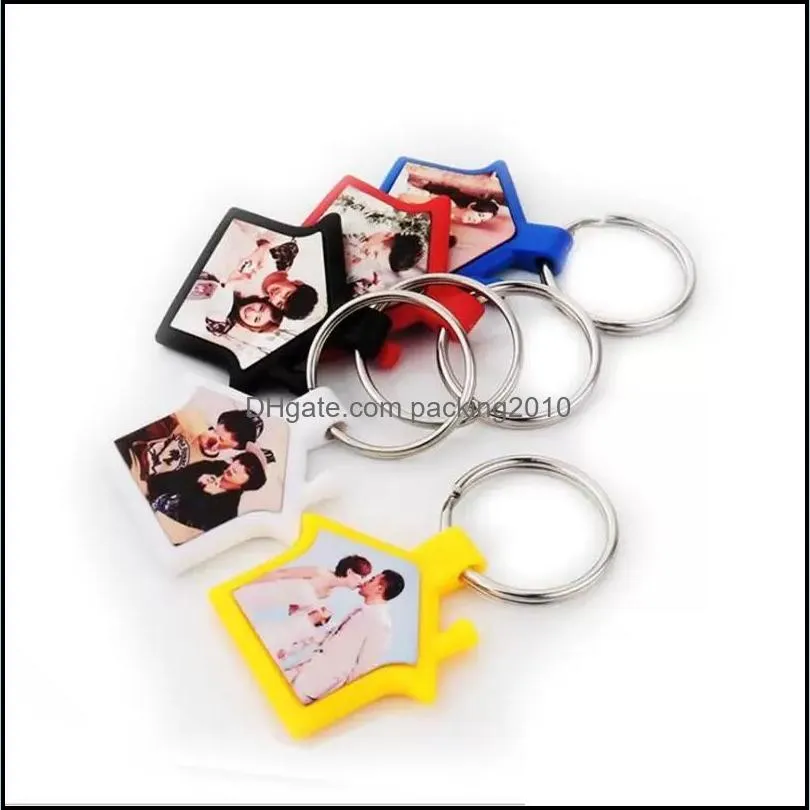 sublimation blank acrylic keychain valentines day favor double sided diy house shape keyring with metal ring xu