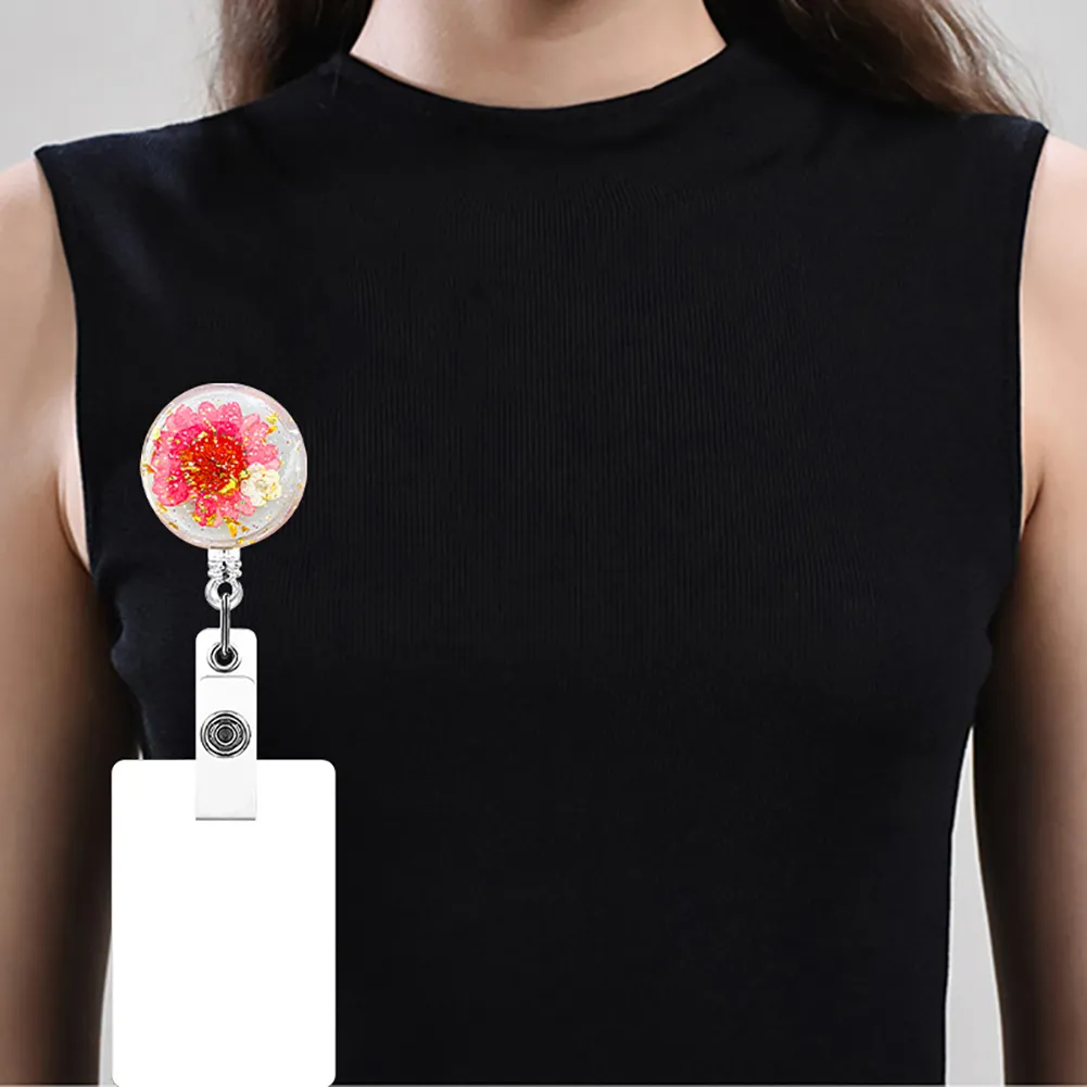 creative dried flowers resin retractable badge reel nurse badge reels retractable exhibition id card clips badge holder