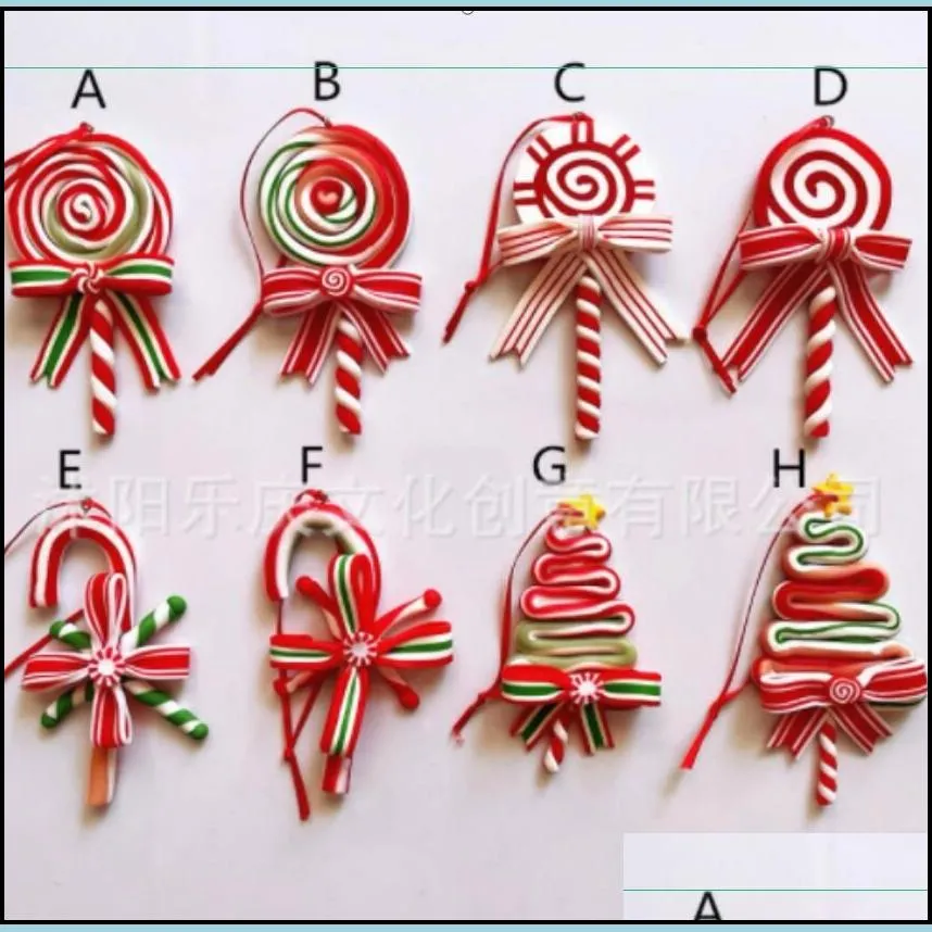 dhs christmas tree decoration ornament simulated soft clay lollipop red white candy cane tree pendants xmas home decor