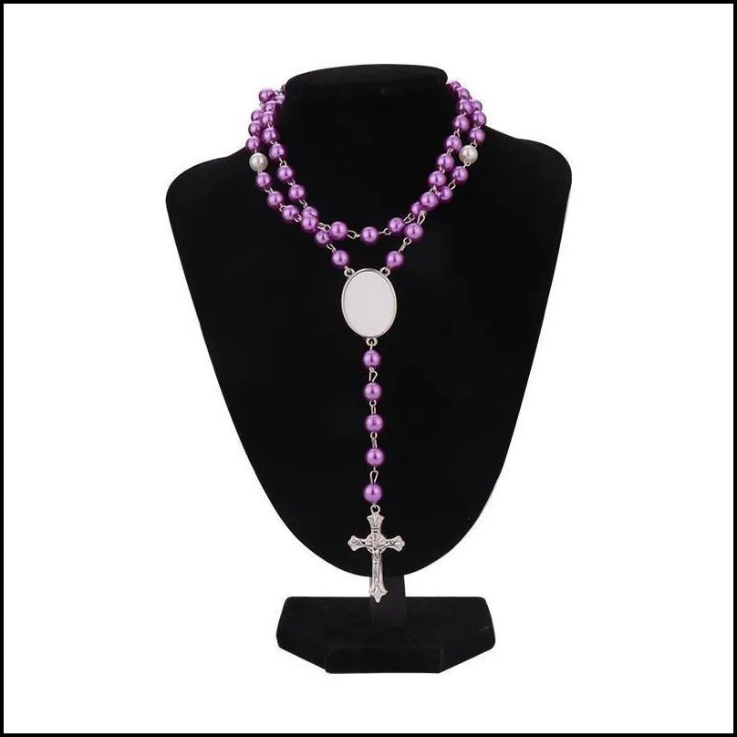 4 colors sublimation necklace heat transfer pendant rosary bead cross jesus metal pendants fy5342