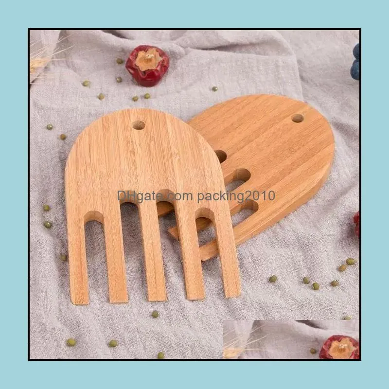 bamboo salad claws tools shredding handling carving food salad shovel fork for mixing servers friendly quality