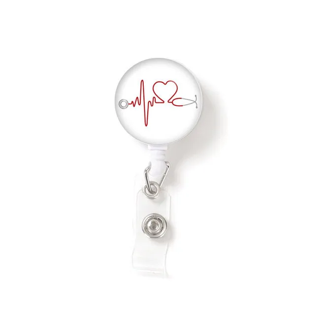 retractable badge reel medical worker work card clip doctor nurse id name card display tag staff card badge holder ecg echometer