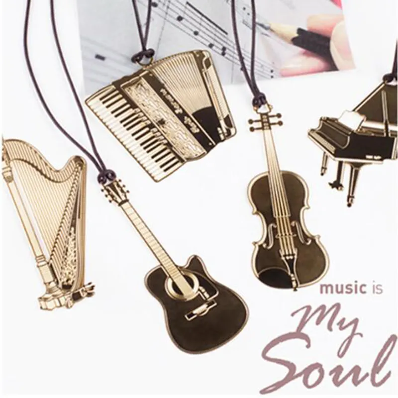 beautiful instrument with lanyard notebook metal bookmark creative fixed piano guitar organ harp violin trumpet