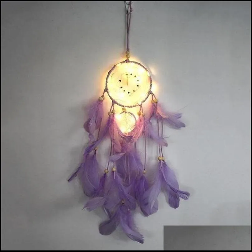 novelty items dream catcher feather hand made dreamcatcher with string light home bedside wall hanging decoration home pendant