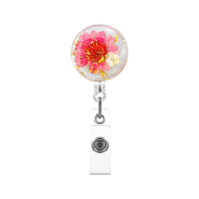 creative dried flowers resin retractable badge reel nurse badge reels retractable exhibition id card clips badge holder