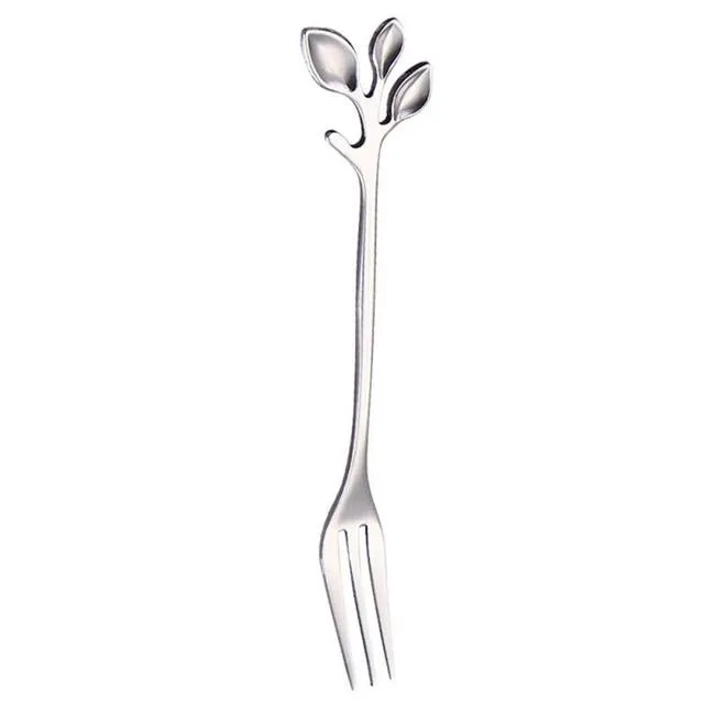 stainless steel spoon creative leaves dessert spoon fork coffee stirring spoon shovel fork dessert fork kitchen accessories