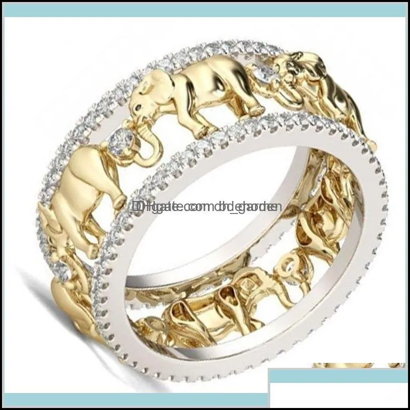 Pure Copper Antique Gold Color Crystal Lucky 3D Elephant Romantic Zircon For Menwomen Jewelry Size 610 Wmvb3 Band Rings Zrsut