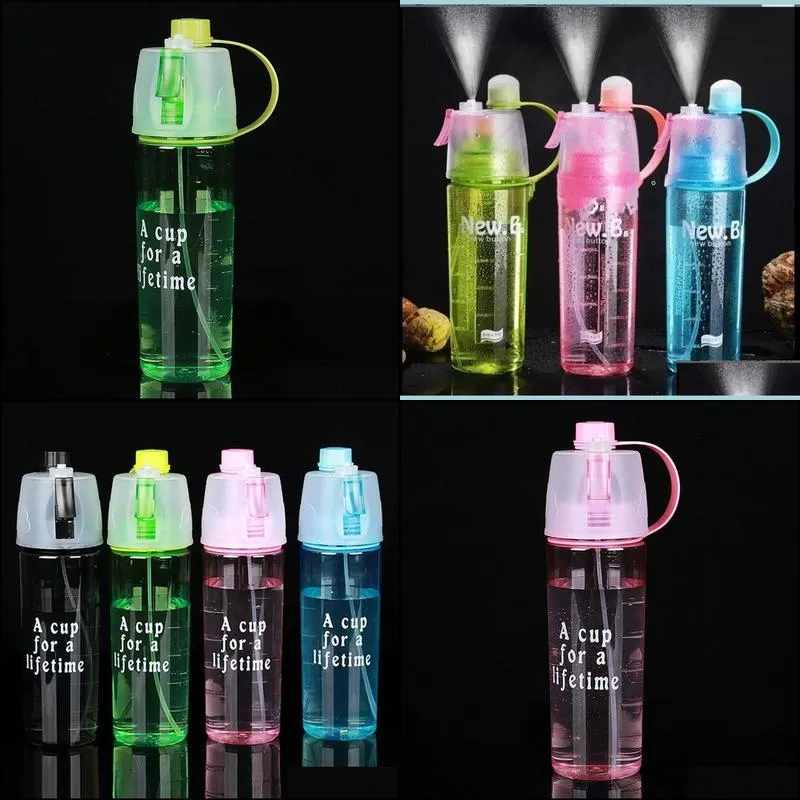 600ml spray sports water bottle portable outdoor sport water kettle antileak plastic drinking cup with mist camping