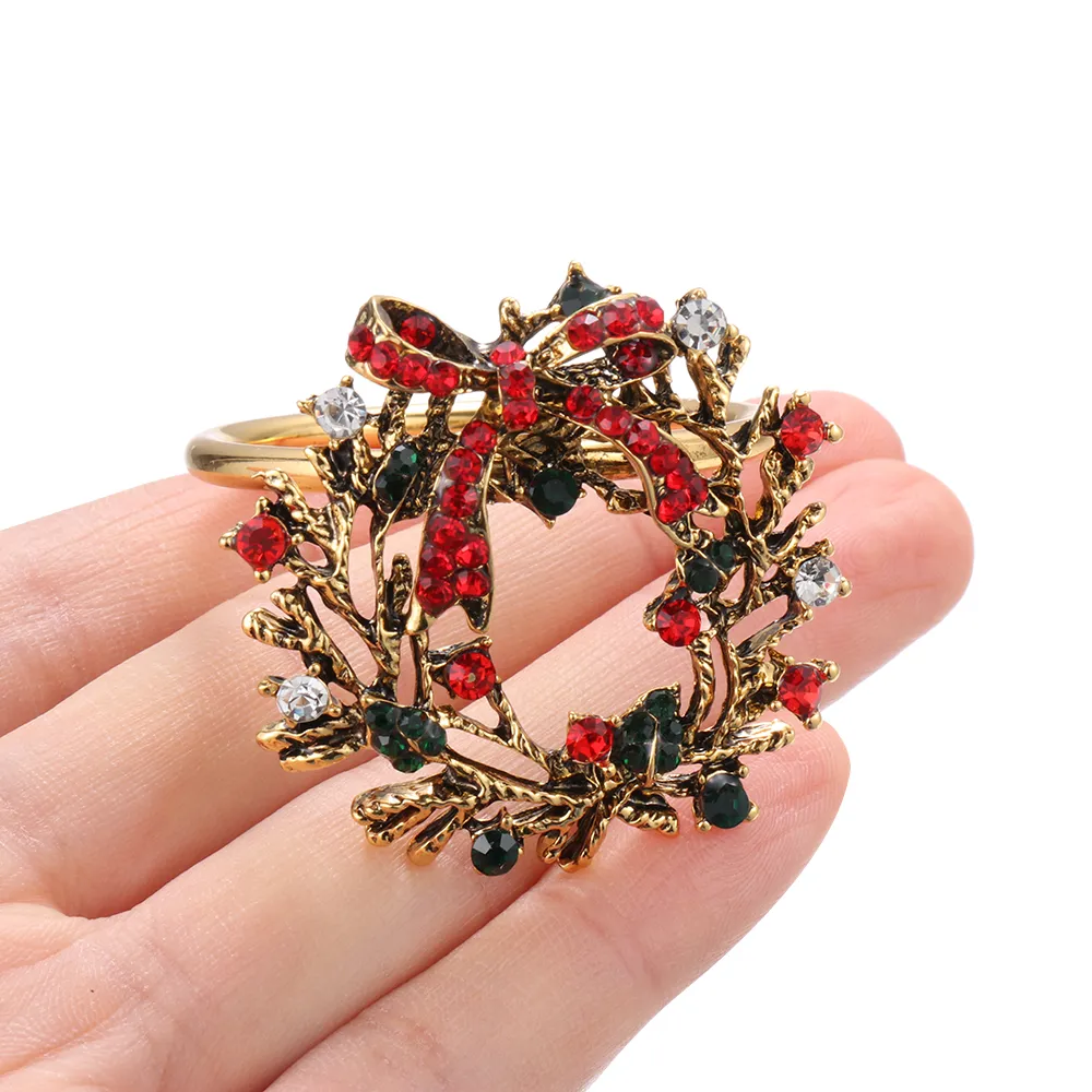 metal christmas tree napkin rings bow flower wreath mouth ring wedding banquet hotel table supplies circle merry xmas decoration