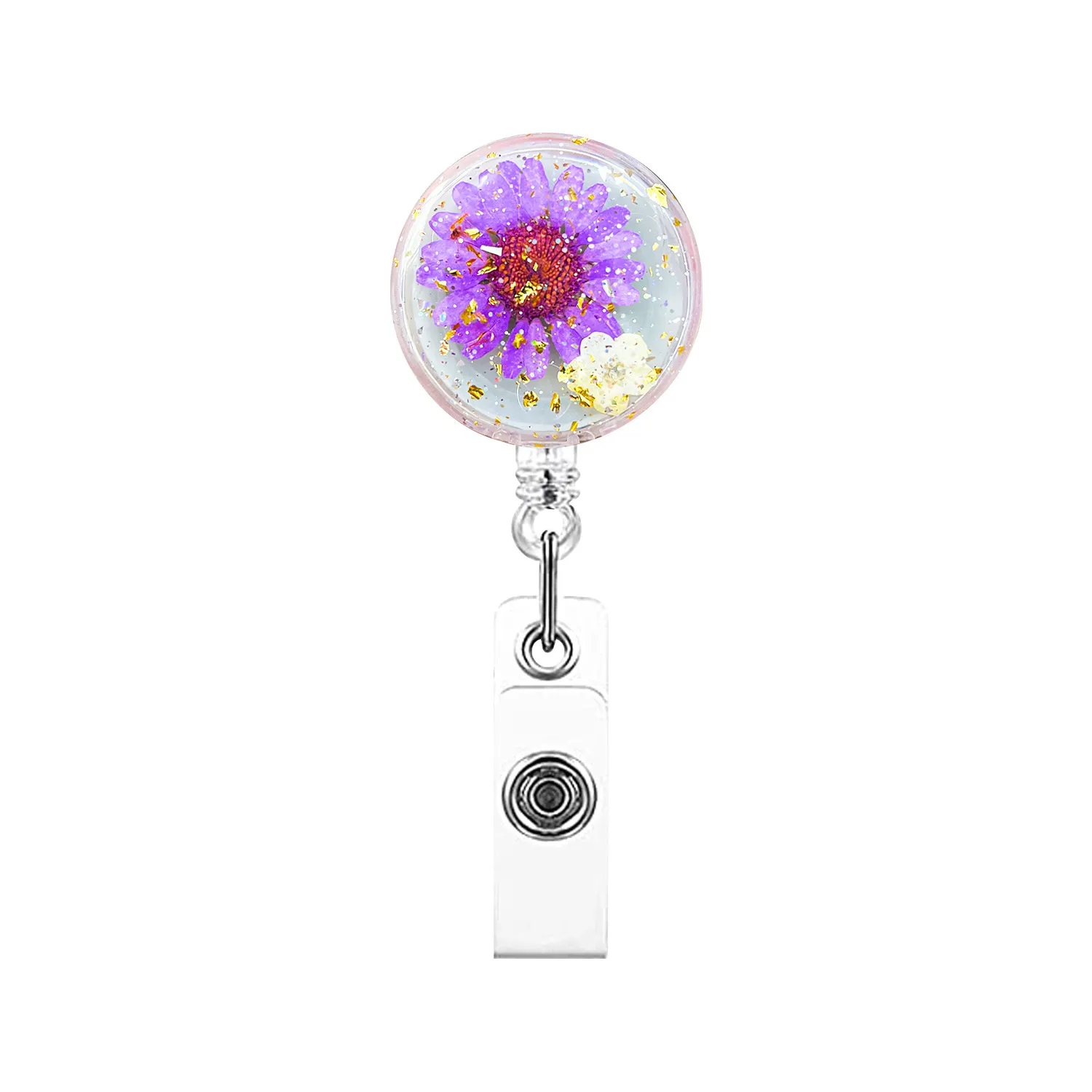 creative dried flowers resin retractable badge reel nurse badge reels retractable exhibition id card clips badge holder