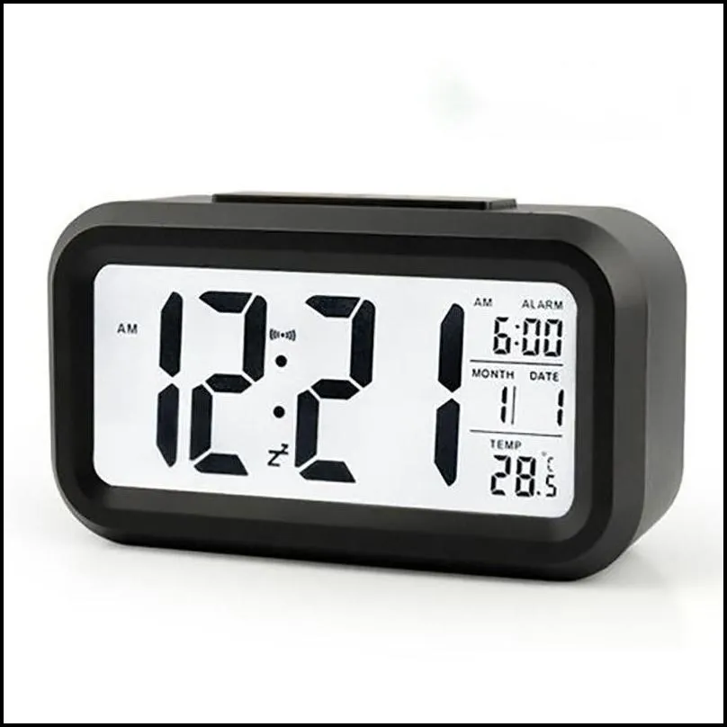 plastic mute alarm clock lcd smart clocks temperature cute photosensitive bedside digital alarms snooze nightlight calendar