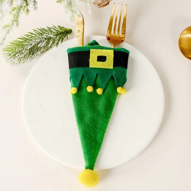 christmas decorations tableware holder bag christmas hat fork knife cutlery bags xmas party dinner table ornaments home decor
