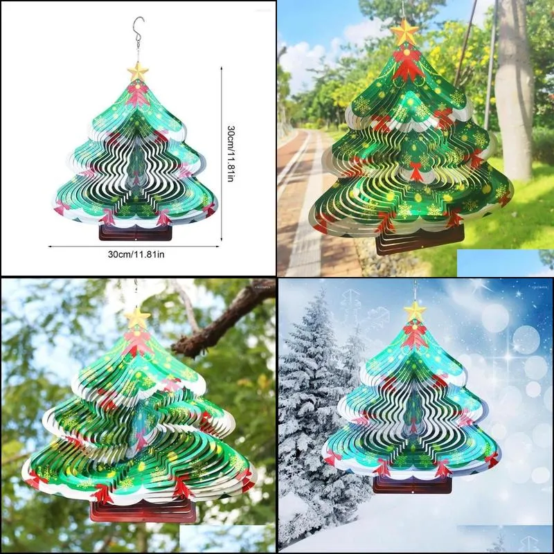 christmas decorations wind spinner 3d stainless steel tree shape chime metal indoor outd hanging