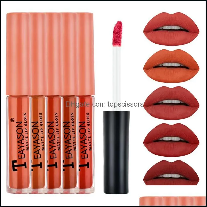 teayason 5pcs nude matte liquid lipstick set sexy red velvet lip gloss waterproof long lasting makeup lips tint cosmetic beauty