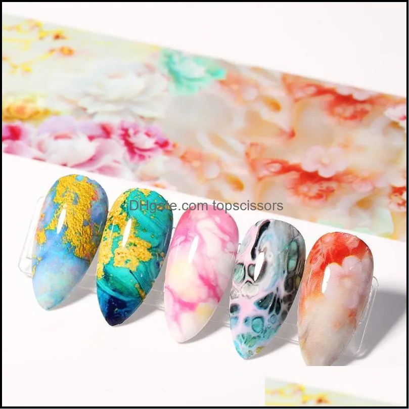 marble nail foil for manicuring uv gel polish sticker colorful flowers design transfer decal nail art decoration wraps