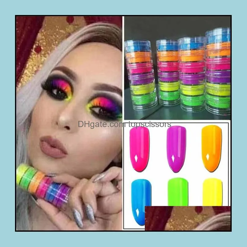 colorful neon eyeshadow powder 6 colors eye shadow nail art matte glitter easy to wear cosmetics makeup