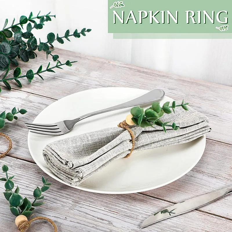  eucalyptus napkin rings handmade wooden beads home decor faux greenery napkin holders for weddings party etc