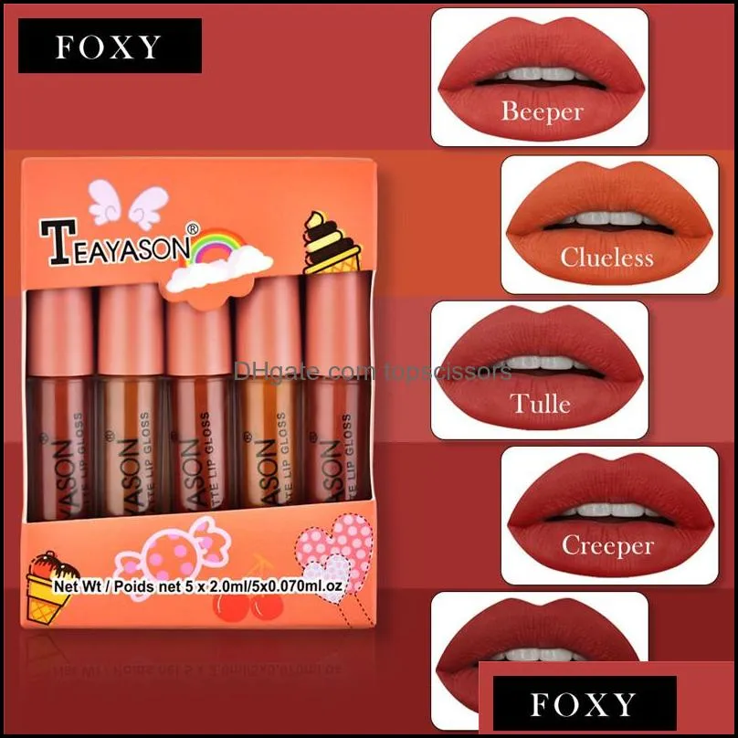 teayason 5pcs nude matte liquid lipstick set sexy red velvet lip gloss waterproof long lasting makeup lips tint cosmetic beauty