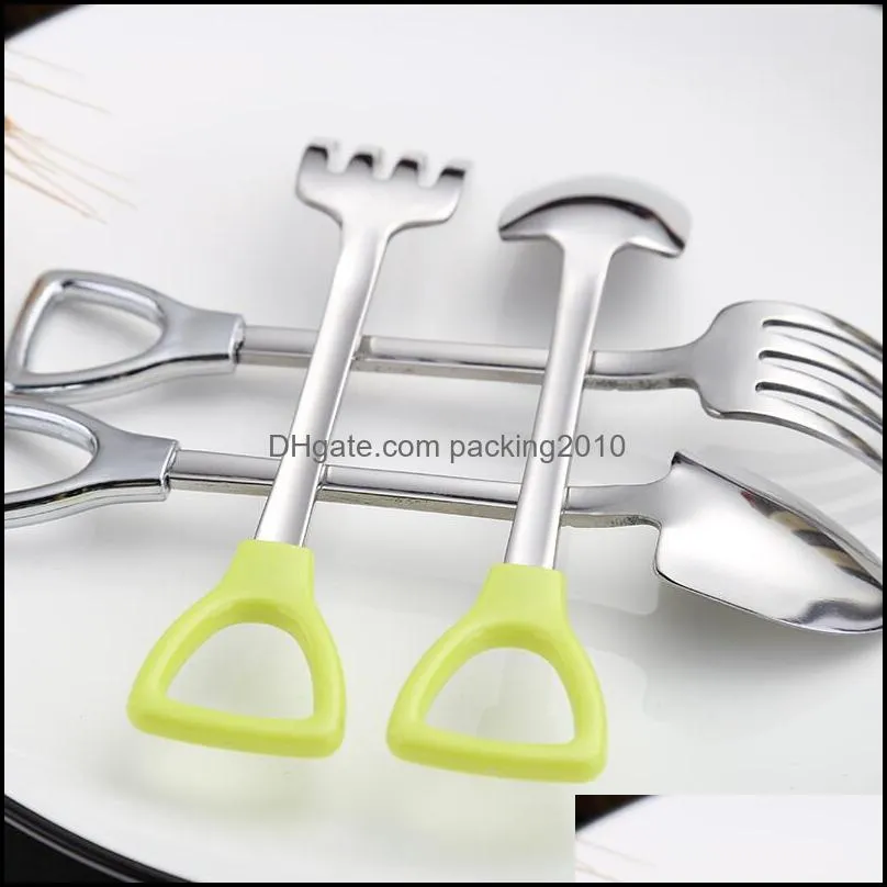 stainless steel spoon and fork shovel shape design fork spoon long handle tableware