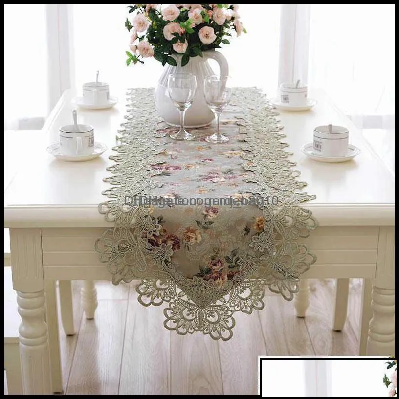 Table Runner Cloths Home Textiles Garden Flag Flower Embroidered Green Top Elegant Europe Lace Pastoral Print Decoration Runners