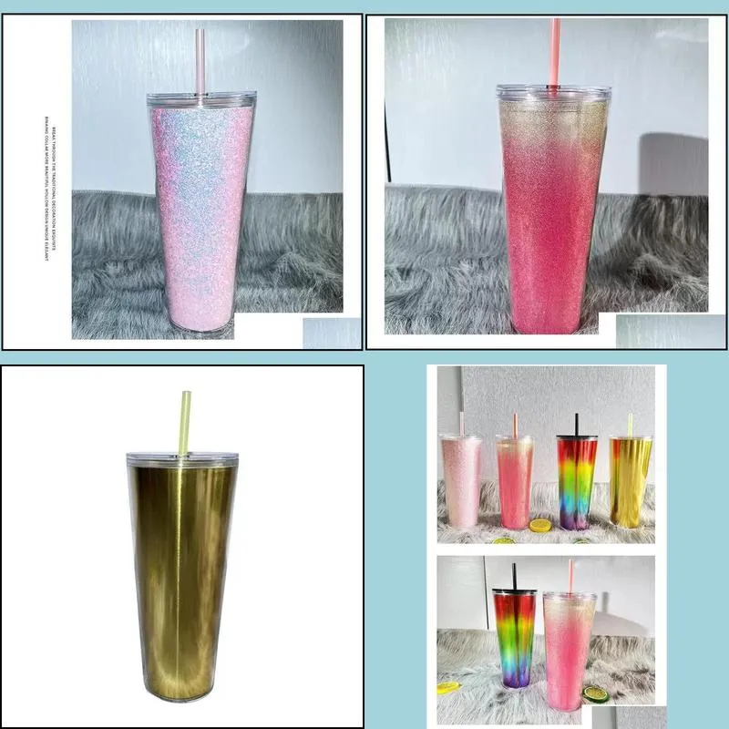24oz plastic gradient cups double walled tumbler with lid and straw travel cold drink cup lced coffee