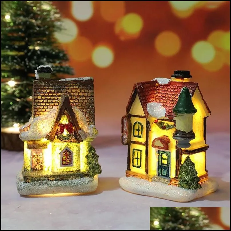 christmas house desk decoration resin led light ornaments crafts gift decor