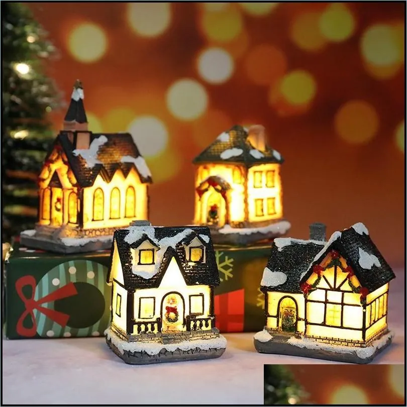 christmas house desk decoration resin led light ornaments crafts gift decor
