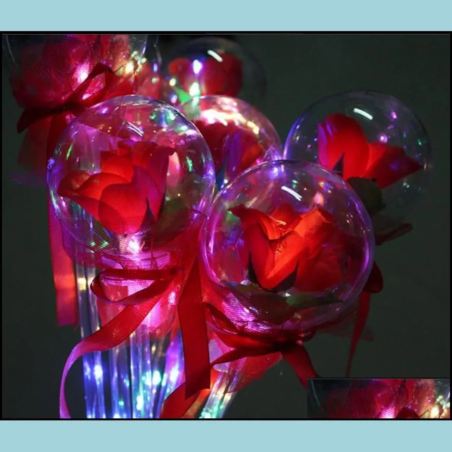 led party favor decoration light up glowing red rose flower wands clear ball stick wedding valentines day atmosphere decoration