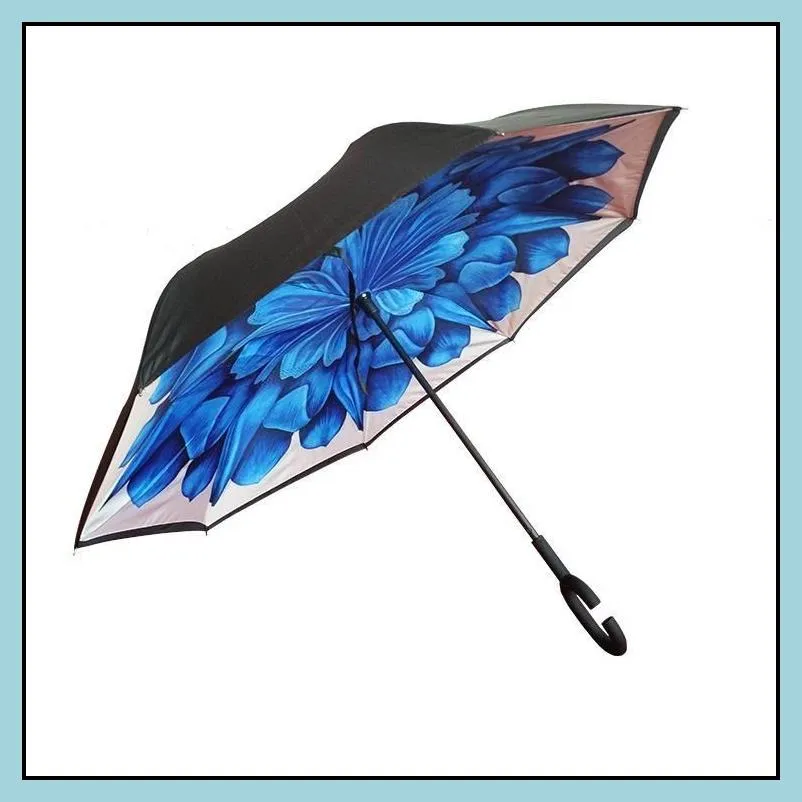 umbrellas windproof inverted folding doublelayer rainproof sun inside and outside selfmade umbrella c handle inventory