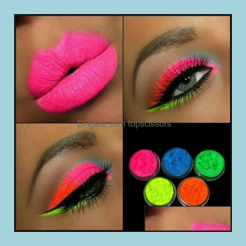 colorful neon eyeshadow powder 6 colors eye shadow nail art matte glitter easy to wear cosmetics makeup
