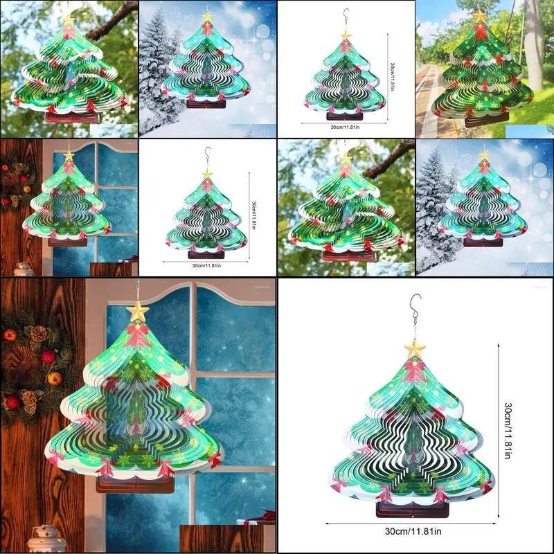 christmas decorations wind spinner 3d stainless steel tree shape chime metal indoor outd hanging