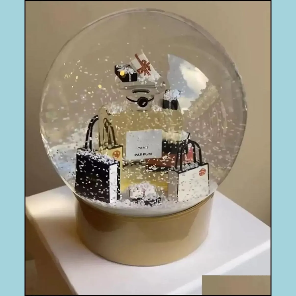 classics golden christmas decoration snow globe with perfume bottle inside crystal ball for special birthday gift