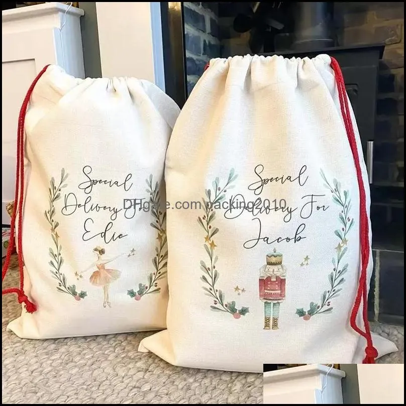 dhs sublimation blank santa sacks diy personlized drawstring bag christmas gift bags pocket heat transfer