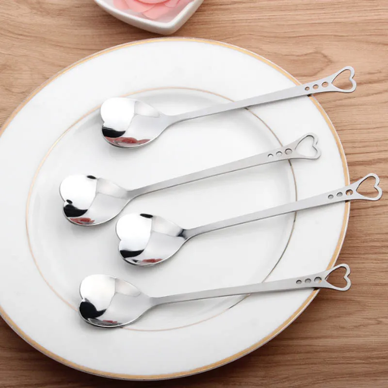 pack dessert sugar stirring spoons teaspoon kitchen accessories heart leaf shape dinnerware coffee spoon stainless steel