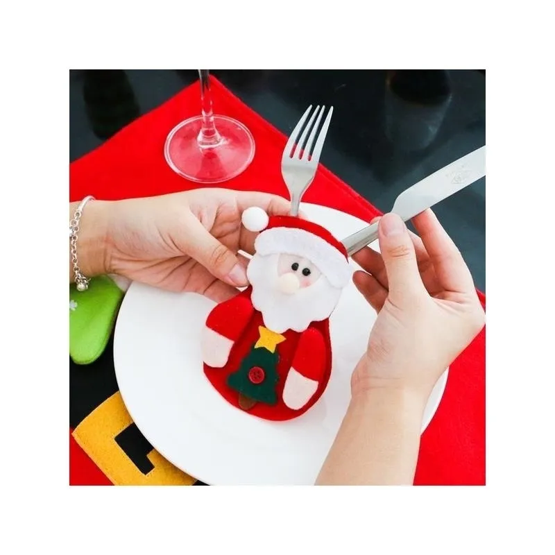 christmas fork knife cutlery holder bag pocket mini lollipop santa claus hats lollypop cap christmas table decor new year