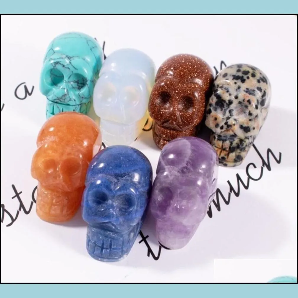 party decoration 1 inch crystal quarze skull sculpture hand carved gemstone statue figurine collectible healing halloween fy7960