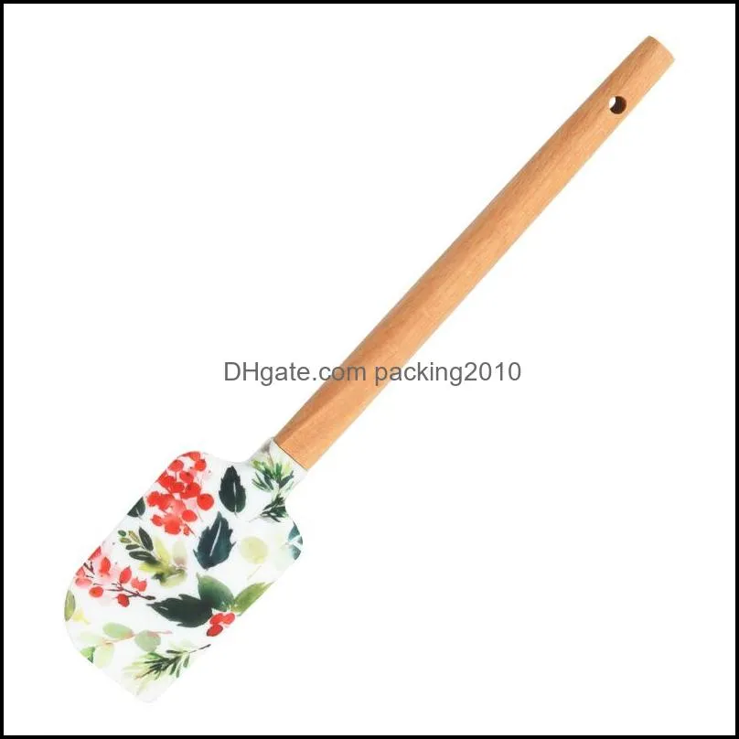 christmas series pattern wooden handle spatula mixing scraper kitchen cake cream spatula silicone spatulas baking accessories