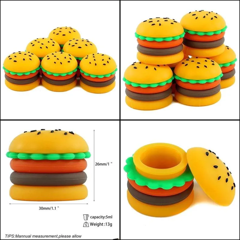 sublimation jars novelty creative burger 5ml concentrate silicone storage container for wax oil ointment with cover dab box jar