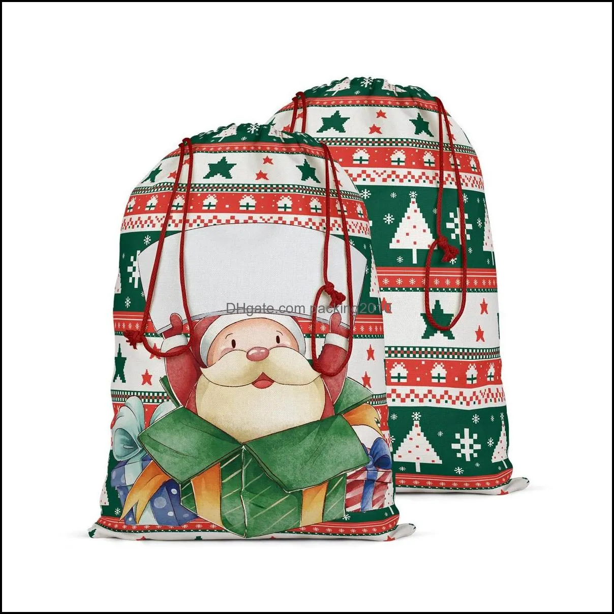 sublimation blank christmas gift bags decorated drawstring bag reusable large canvas santa sack with drawstrings burlap bag for xmas 46x64cm 18