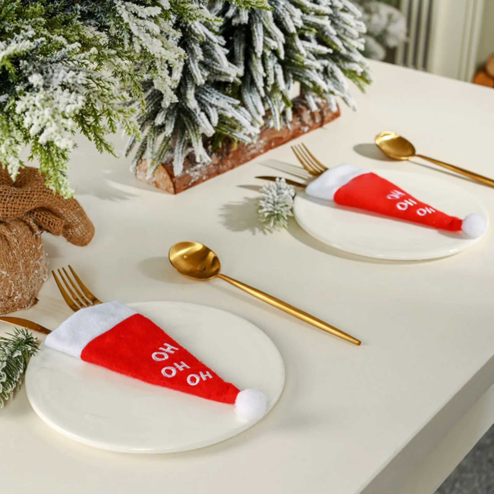 christmas decorations tableware holder bag christmas hat fork knife cutlery bags xmas party dinner table ornaments home decor