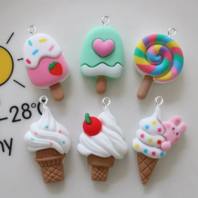 kawaii rainbow lollipop ice cream resin charms for jewelry making diy pendants keychain necklace earrings accessories