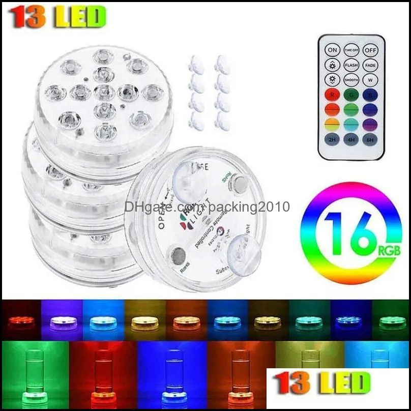 battery operated 10/13 leds rgb led party submersible underwater night lamp garden swimming pool lights for wedding vase bowl