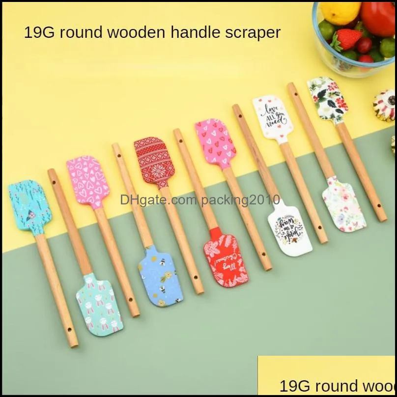 christmas series pattern wooden handle spatula mixing scraper kitchen cake cream spatula silicone spatulas baking accessories