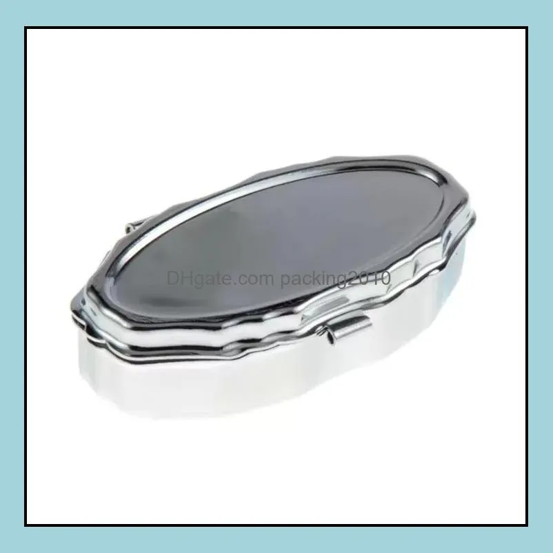 lace pill box silver blank rhombus metal pillcontainer oval storage boxes 2 compartments
